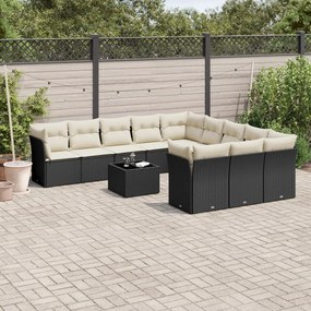 vidaXL Set canapele de grădină, 12 piese, cu perne, negru, poliratan