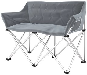 Outsunny Fotoliu 2 locuri pliabil fotoliu de camping cu brațe buzunar lateral până la 240kg capacitate de încărcare Gri | Aosom Romania
