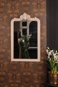 Oglindă de perete din lemn și polirășină, gri, cu ramă sculptată, colțuri rotunjite și ornament baroc cu volute, 130 x 80 x 4 cm, „Noblesse”