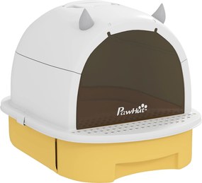PawHut Litieră Închisă pentru Pisici cu Sertar Extensibil, Mâner, Lopățică și 2 Filtre cu Carbon Activ, Galben | Aosom Romania