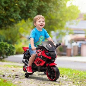 AIYAPLAY Motocicletă Electrică pentru Copii 18-36 luni, 6V, cu Roți Detașabile, Faruri și Melodii, Roșu | Aosom Romania