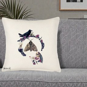 Perna Decorativa Gothic Wreath Corb Moliu Craniu, 40x40 cm, Crem Reliefat, Husa Detasabila, Perna Inclusa, BEKZ®