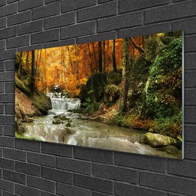 Tablou pe sticla Cascada Natural Pădurea Verde Brun Galben