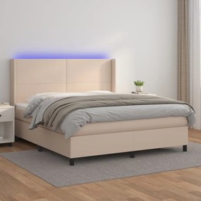 3139276 vidaXL Pat cu arcuri, saltea și LED, cappuccino, 160x200cm piele eco