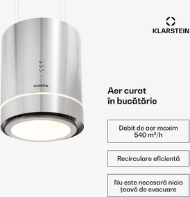 Klarstein Tron Ambience, hotă tip insulă, Ø 38 cm, convecție 540 m³/h, LED, oțel inoxidabil