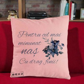 Cadou pentru Nas - Perna Personalizata Pentru Cel mai Minunat Nas Cu drag Finii, 40x40 cm, Roz, Husa Detasabila, Perna Inclusa, BEKZ®
