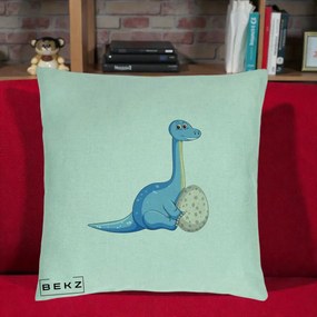 Perna Decorativa Brontosaur cu Ou, 40x40 cm, Verde Menta, Husa Detasabila, Perna Inclusa, BEKZ®