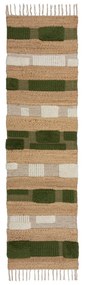 Covor tip traversă verde/în culoare naturală țesut manual din amestec de iută 60x230 cm Medina Blocks – Flair Rugs