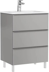 Set dulap baza pe pardoseala Gala Shona gri 3 sertare cu lavoar Klea 60 cm