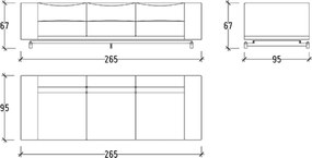 Canapea lemn masiv Russo, 265 × 67 × 95 cm