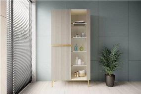 Vitrina Nicole 100 cm cu fata canelata - cashmir / picioare aurii