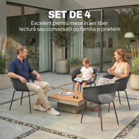 Outsunny Set de 4 Scaune de Exterior, cu Brațe, Spătar Perforat, Picioare Metalice, Gri Închis | Aosom Romania