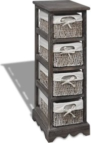 vidaXL Dulap de depozitare din lemn, 4 coșuri împletite, maro