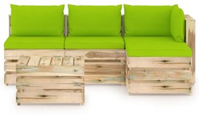 Set mobilier gradina cu perne, 5 piese, lemn verde tratat bright green and brown, 5
