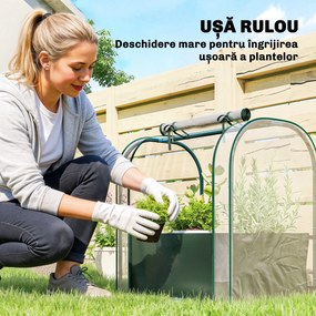 Outsunny Mini Seră de Grădină cu Sac de Plantare, Seră pentru Grădină cu Ușă Rulabilă, Structură din Oțel, Acoperire din Plastic, pentru Legume, Flori, Plante, Verde Închis | Aosom Romania