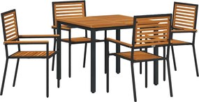 vidaXL Set de masă pentru grădină 5 pcs Negru și Maro poliratan