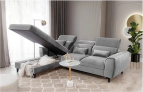 Colțar gri extensibil/cu spațiu de depozitare cu tapițerie din catifea (cu colț pe partea stângă/cu șezlong) Foble – ELTAP