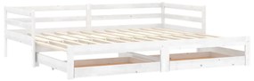 Pat extensibil de zi, 2x(90x200) cm, alb, lemn masiv de pin Alb