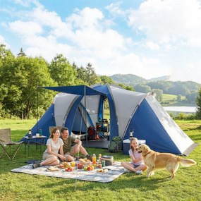 Outsunny Cort de Camping cu Dublu Strat Tip Tunel Familial 4-5 Persoane 2 Camere și Living pentru 12 Persoane Albastru | Aosom Romania