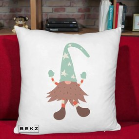 Perna Decorativa Pitic Gnom Nordic cu Cadou Menta, 40x40 cm, Alb Pufos, Husa Detasabila, Perna Inclusa, BEKZ®