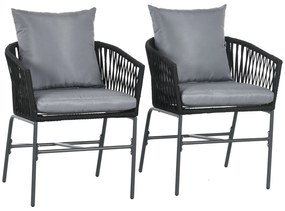 Outsunny Scaune de exterior, set de 2, design boho, perne pentru șezut și spătar, șezut confortabil, cadru metalic, Negru | Aosom Romania