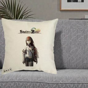 Perna Personalizata Steins Gate Kurisu Makise Anime, 40x40 cm, Ecru, Husa Detasabila, Perna Inclusa, BEKZ®