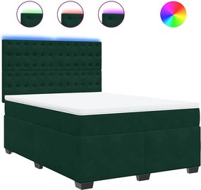 vidaXL Pat box spring cu saltea, verde închis, 160x200 cm, catifea