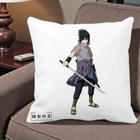 Perna Personalizata Naruto Sasuke Uchiha cu Sabia, 40x40 cm, Alba Mata, Husa Detasabila, Perna Inclusa, BEKZ®