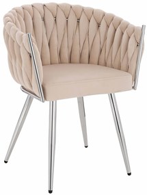 HR750 Scaun cu picioare Cromata Crem din Catifea