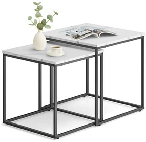 Set 2 masute de cafea QUADRO, decor marmura alba