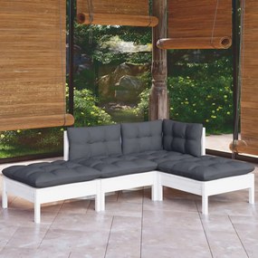 Set mobilier de gradina cu perne, 4 piese, lemn masiv de pin Alb, 1