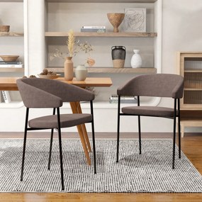 HOMCOM Set de 2 Scaune Tapițate cu Cotieră și Spătar, Scaune Moderne din Țesătură cu Efect In și Oțel, 59x56x78 cm, Maro | Aosom Romania