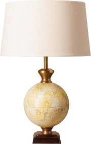 Lampa de masa, din alama, cu abajur din in, Globe