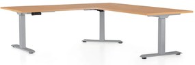 Masa inaltime reglabila OfficeTech Angle, 180 x 200 cm, bază gri, fag