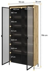 Vitrina cu 2 usi LED stejar Moody