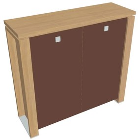 Dulap mediu Verno+ 140 x 46 x 130 cm, uși de sticlă, stejar deschis / maro