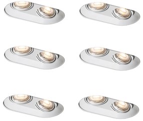 Set de 6 spoturi încastrate rotunde albe GU10 50mm cu 2 lumini - Hubs