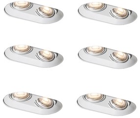 Set de 6 spoturi încastrate rotunjite albe GU10 50mm cu 2 lumini - Hubs