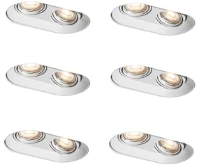 Set de 6 spoturi încastrate rotunjite albe GU10 50mm cu 2 lumini - Hubs