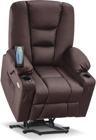 Fotoliu Electric Power Lift&Recliner, ridicare și rabatare, masaj și incalzire, porturi USB, suporturi pentru pahare, buzunare laterale, telecomenzi, PU, Maro