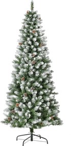HOMCOM Brad de Crăciun Înzăpezit cu 630 Ramuri și 37 Conuri, Brad Artificial cu Bază Detașabilă, Ø75x180 cm, Verde | Aosom Romania