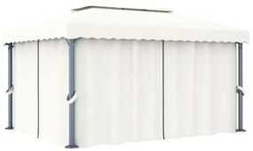 Pavilion cu perdea, alb crem, 4 x 3 m, aluminiu Alb, 4 x 3 m