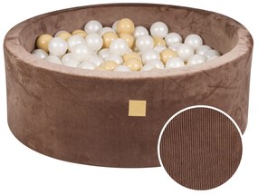 Piscina uscata cu 200 de bile 7cm (Alb perlat, Bej) MeowBaby  , 90x30 cm, Premium Velur reiat   corduroy Chocolate