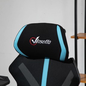 Vinsetto Scaun Gaming cu Suport pentru Picior Retractabil Scaun de Birou Rotativ Inclinabil cu Suport de Cap și Înălțime Reglabilă 65x65x119-129 cm Negru și Albastru | Aosom Romania
