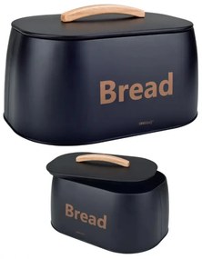 Cutie pentru paine Kinghoff KH 1946, 35 cm, Corp metalic, Maner din lemn, Negru