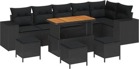 vidaXL Set de canapele pentru grădină cu pernă 10 pcs Negru poliratan