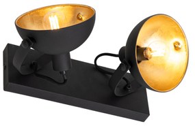 Plafoniera industrială neagră cu auriu reglabil cu 2 lumini - Magnax