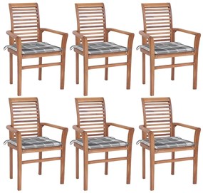 3072960 vidaXL Scaune de bucătărie, perne gri carouri, 6 buc., lemn masiv tec