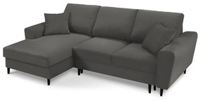 Colțar gri închis extensibil, cu spațiu de depozitare cu tapițerie din catifea reiată (cu colț pe partea stângă, cu șezlong) Kyoto – Cosmopolitan Design