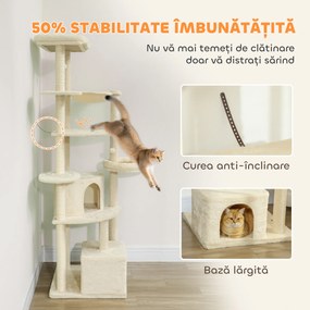 PawHut Ansablu de joacă pentru pisici, 2 căsuțe, 2 paturi și hamac, 200cm, bej | Aosom Romania